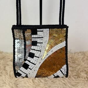 Hand Sequin Piano Keyboard Mini Crossbody Bag Musical Novelty Purse